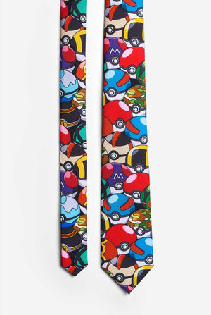 Multicolour tie with Pokemon Pokeballs print