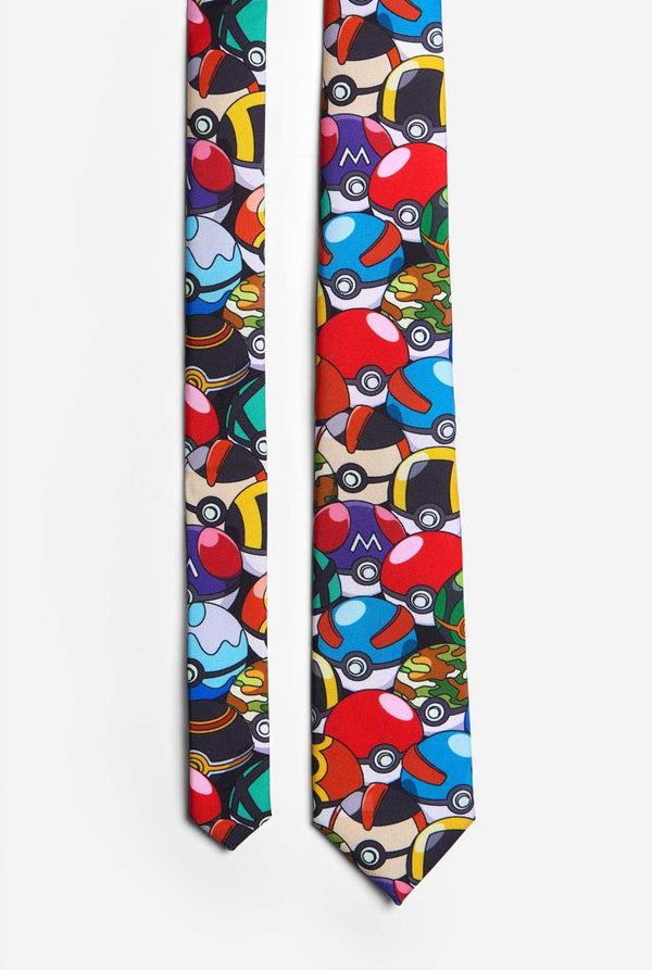Multicolour tie with Pokemon Pokeballs print