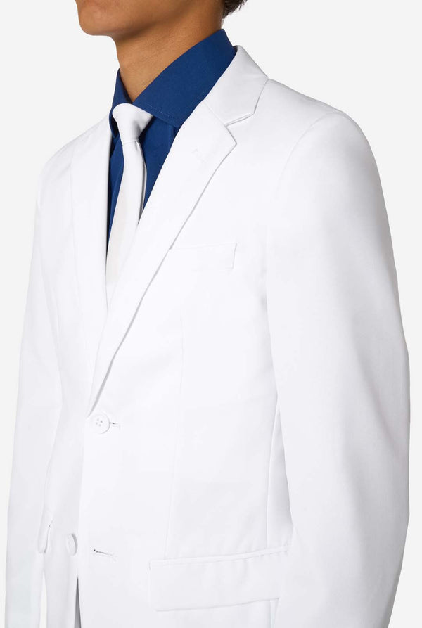 White blazer over a blue shirt on a white background