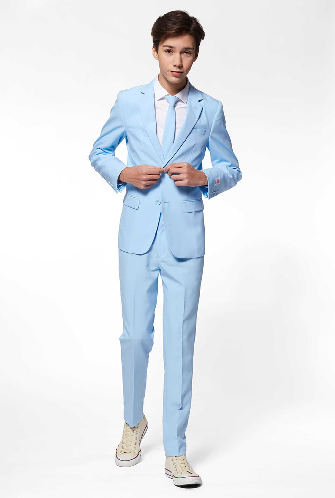 Teen wearing light blue formal suit