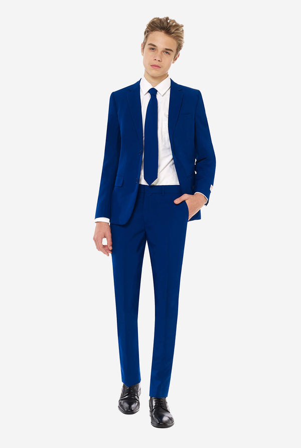 Teen wearing dark blue formal suit