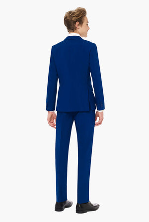 Teen wearing dark blue formal suit