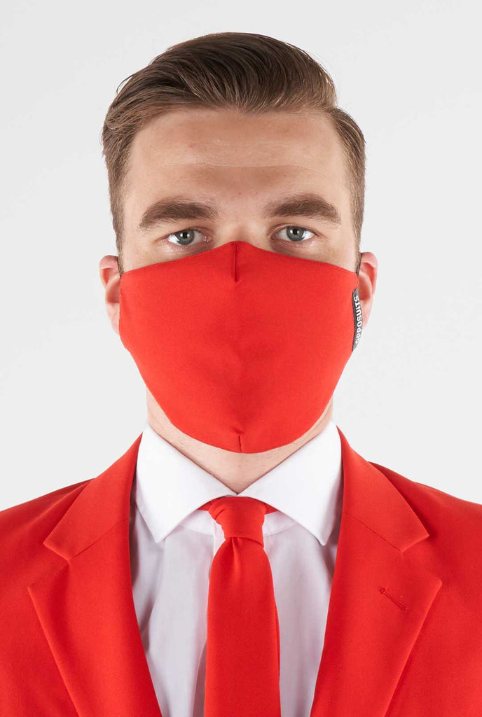 Man wearing red face mask