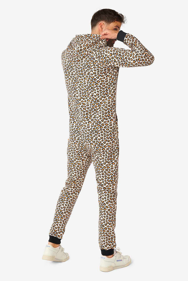 Man wearing jaguar/ panther print onesie