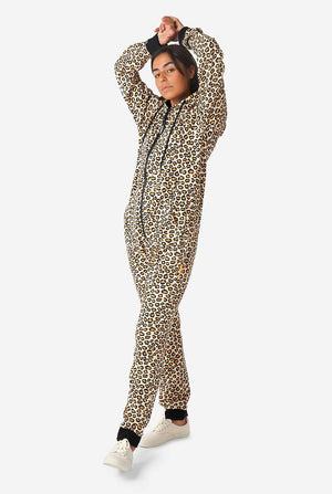 Man wearing jaguar/ panther print onesie