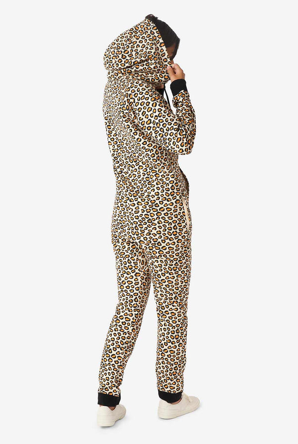 Man wearing jaguar/ panther print onesie