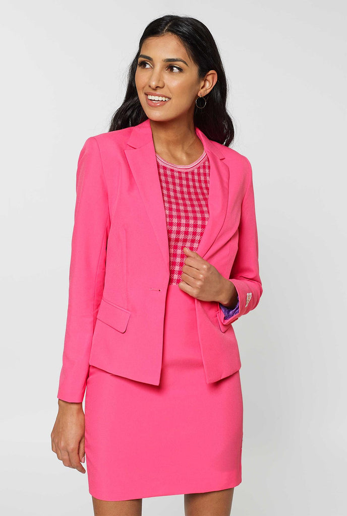 Woman wearing pink dress suit