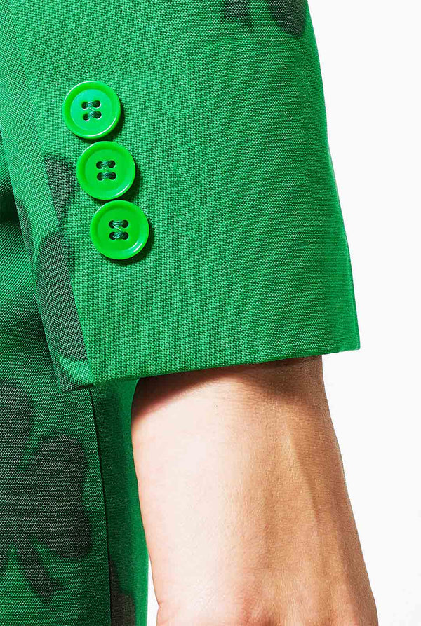 Woman wearing St Patrick's Day themed suit