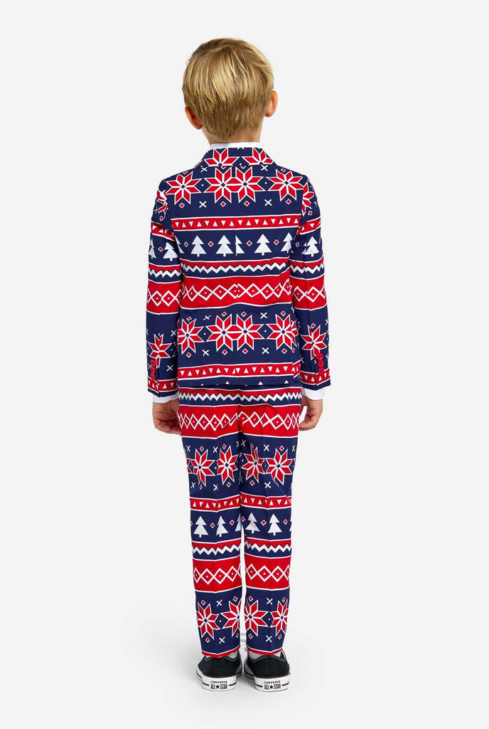 Kid wearing Christmas suit with Nordic Print