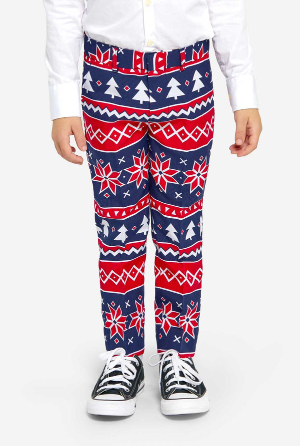 Kid wearing Christmas suit with Nordic Print