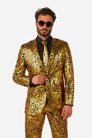 Men wearing golden suit with star print