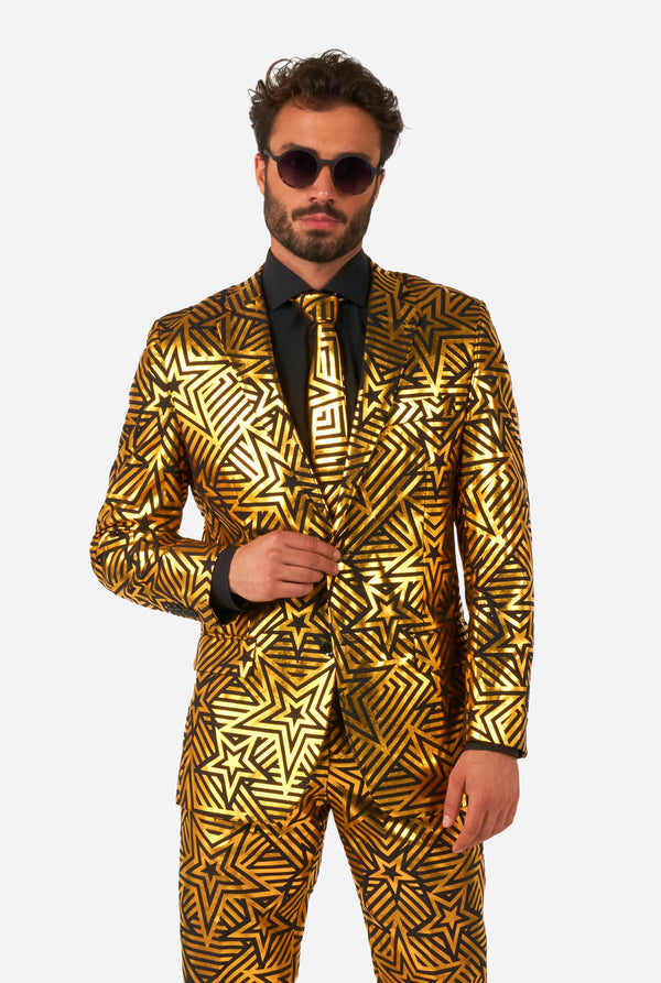 Men wearing golden suit with star print