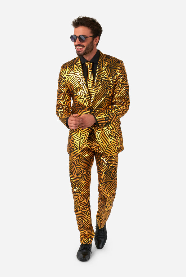 Men wearing golden suit with star print