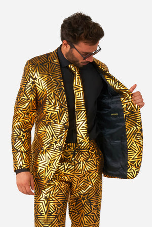 Men wearing golden suit with star print