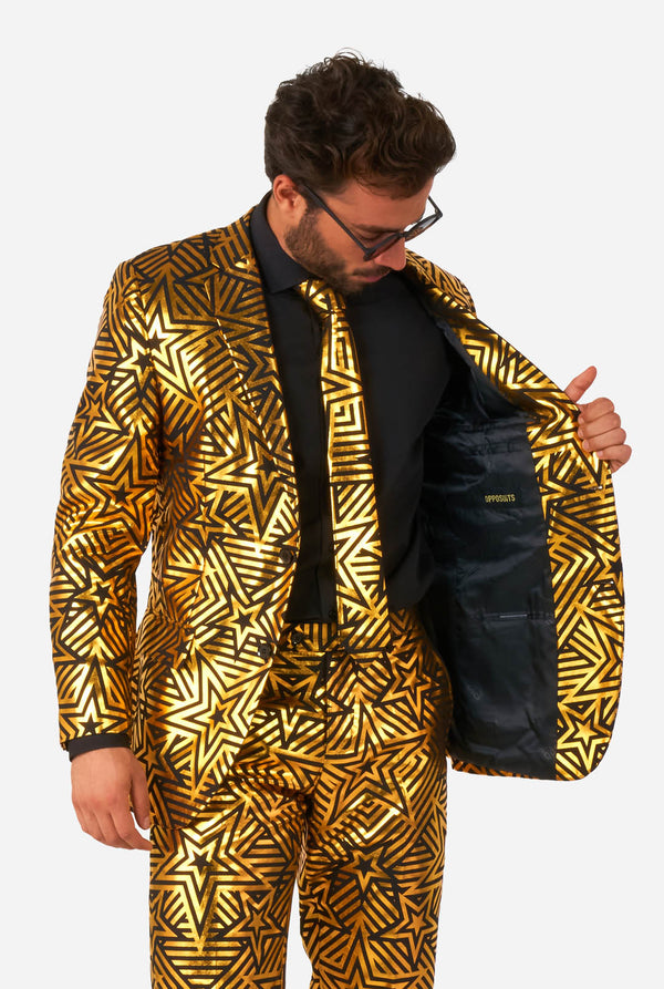 Men wearing golden suit with star print