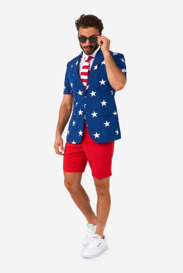 Man wearing American flag themed Summer suit