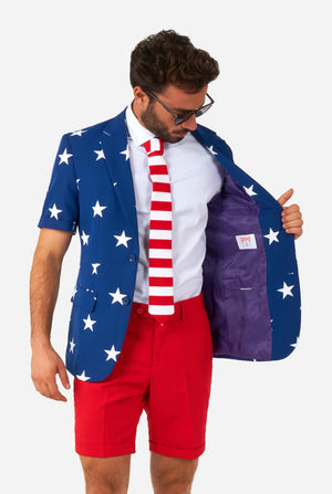 Man wearing American flag themed Summer suit