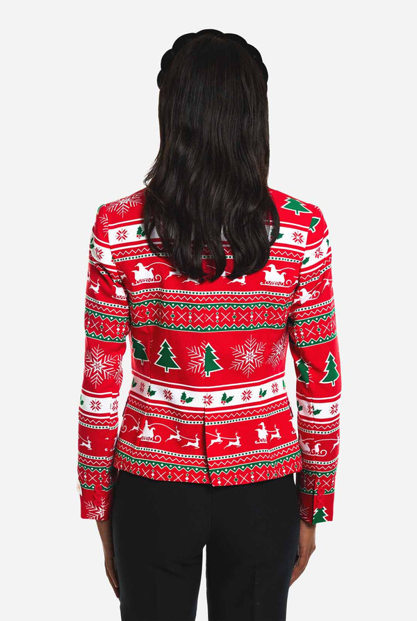 Woman wearing Christmasblazer with winter print