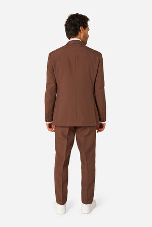 Man wearing a brown suit on a white background