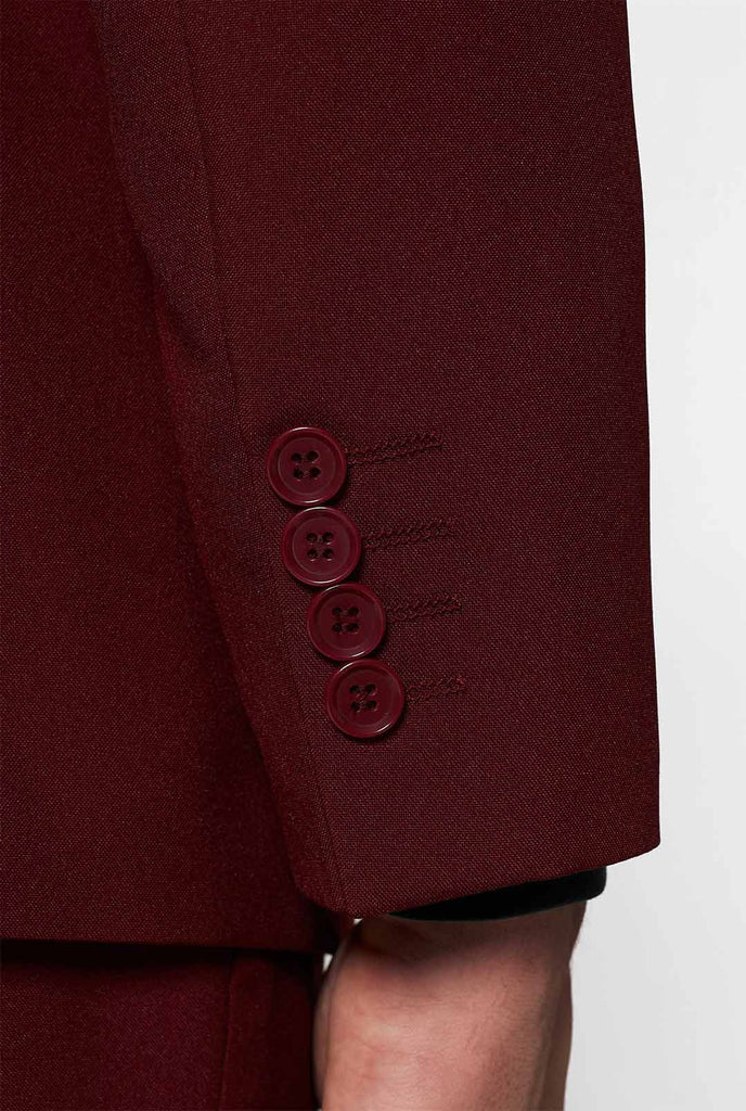 Bordeaux red solid color men's suit Blazing Burgundy worn by men zoomed in