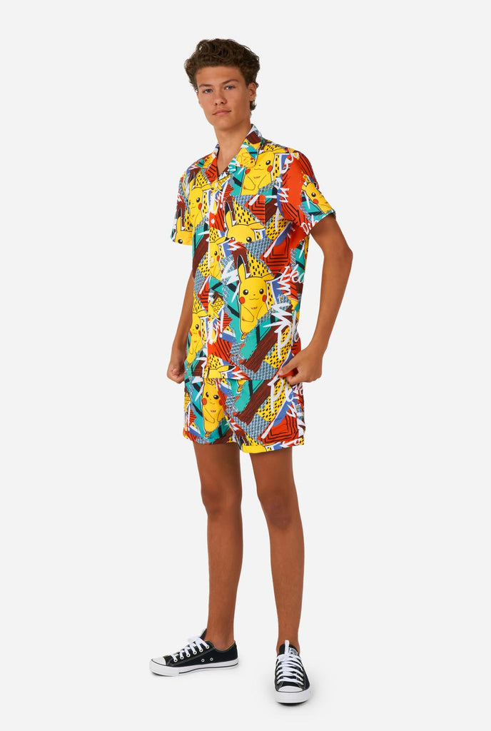 Teen wearing summer set consisting of shirt and short with Pikachu Pokemon print