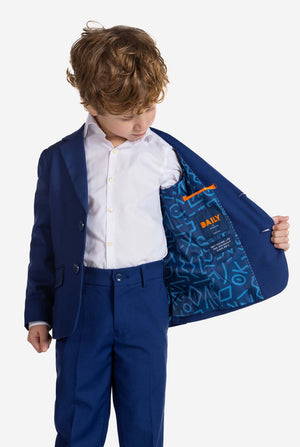 Boy wearing blue OppoSuits Daily kids suit