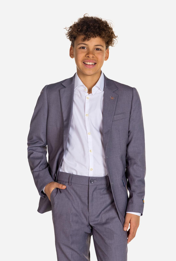 Teen wearing OppoSuits Daily Grey teen boys suit
